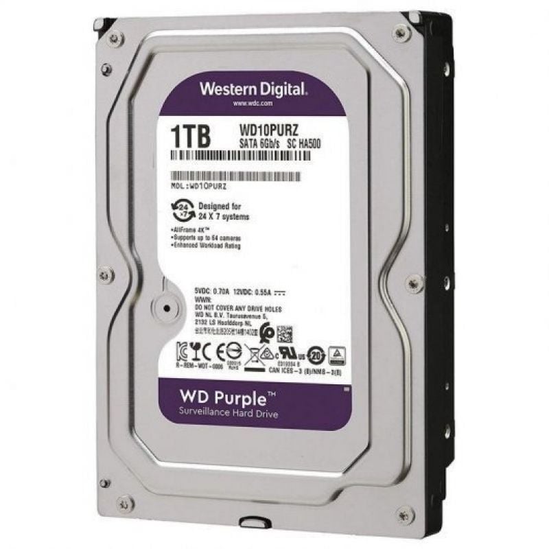 Disco Rígido Western Digital WD Purple Surveillance 1TB / 3,5" / SATA III / 64MB