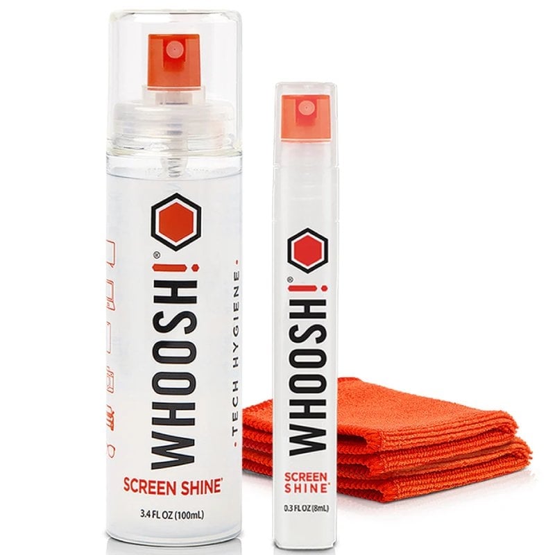 Kit de Limpeza de Ecrãs Whoosh Kit DUO WSH004 / Spray de 100 Ml + Spray de 8 Ml + 2 Panos de Microf…