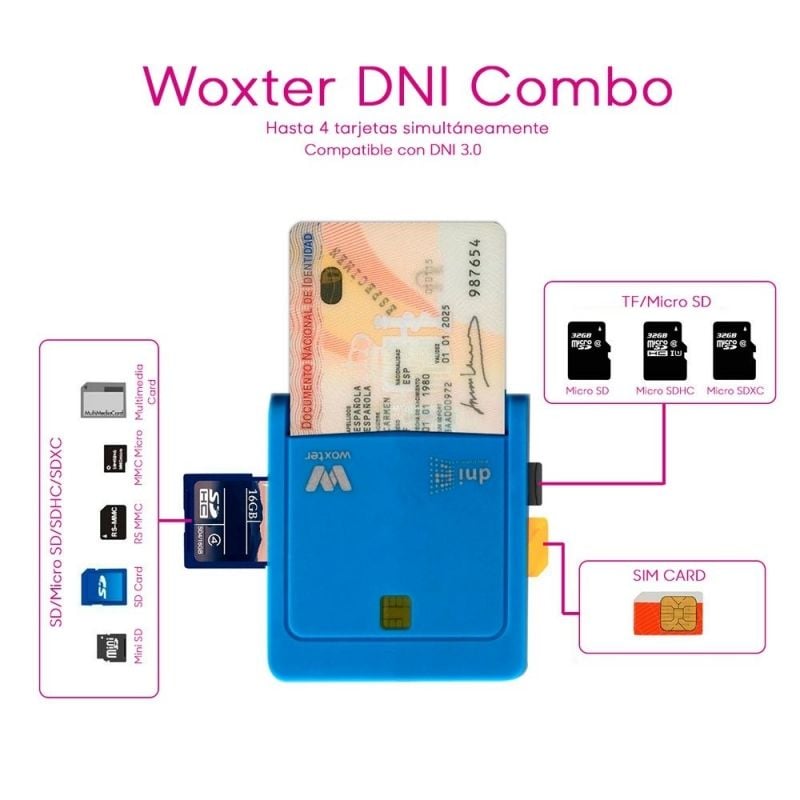 Leitor Combinado de Cartões e BI Woxter Pe26-146 / Azul / USB 2.0 / Azul