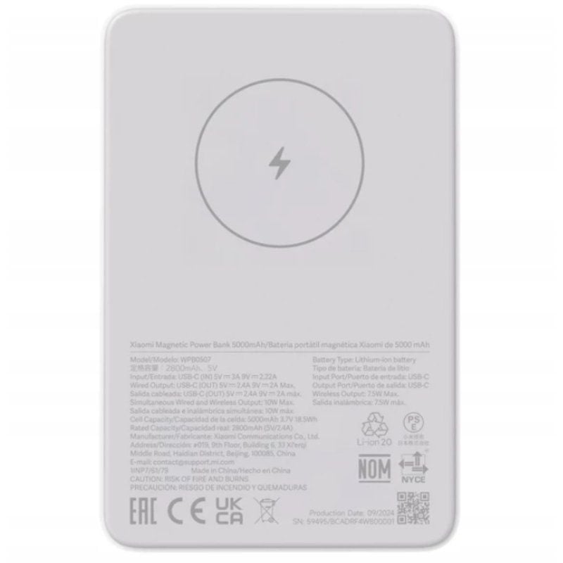 Powerbank 5000mah Xiaomi Magnetic Power Bank 5000 / 18.5w / Branco