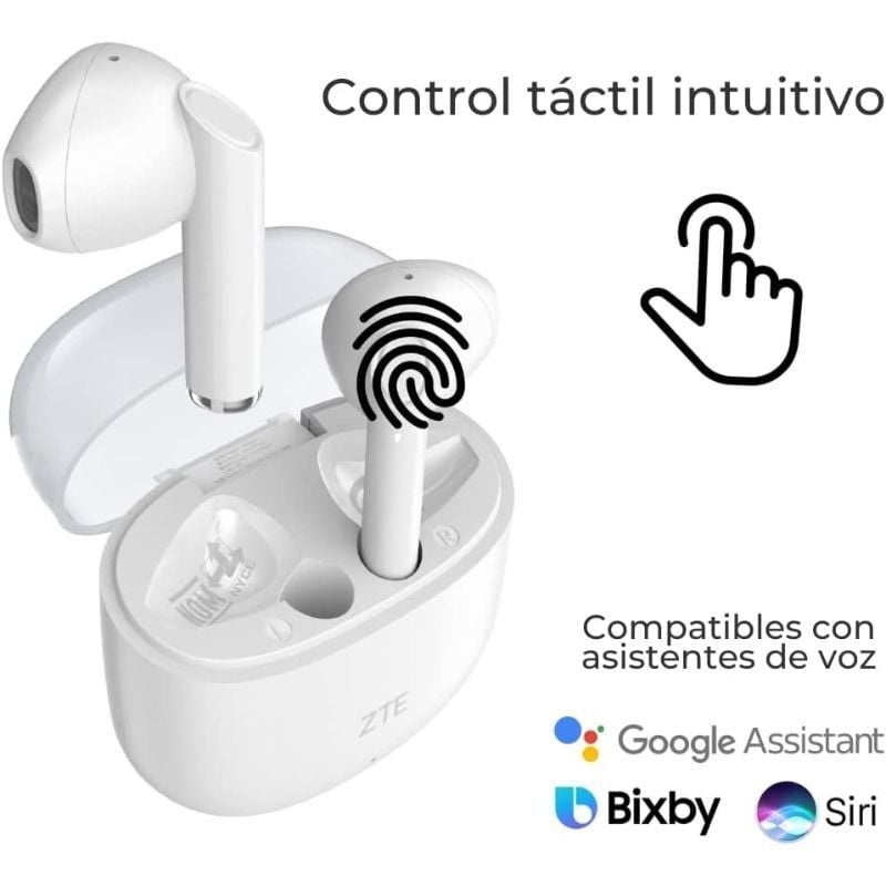 Auscultadores Bluetooth ZTE Buds 2 com Estojo de Carregamento / 5h de Autonomia / Branco