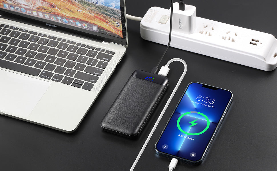 ENEGON Kit de carregador portátil: Power Bank de 10000 mAh 5 V/3 A (15 W) com carregador de 15 W e cabo USB-C