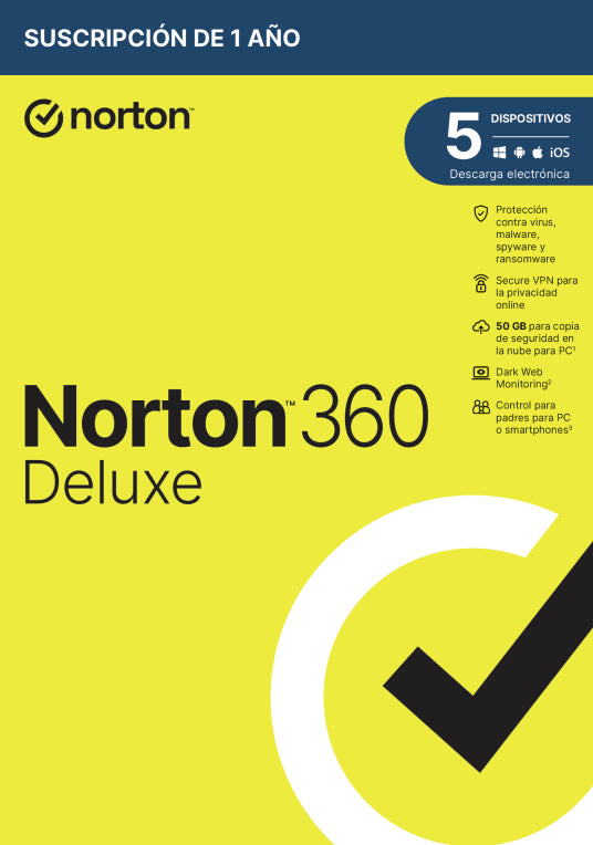 Norton 360 Deluxe 50Gb Antivirus - 1 Utilizador - 5 Dispositivos - 1 Ano