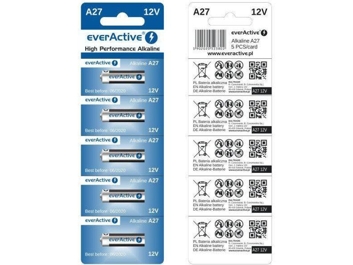 Piles alcalines EVERACTIVE A27 (5 unités)