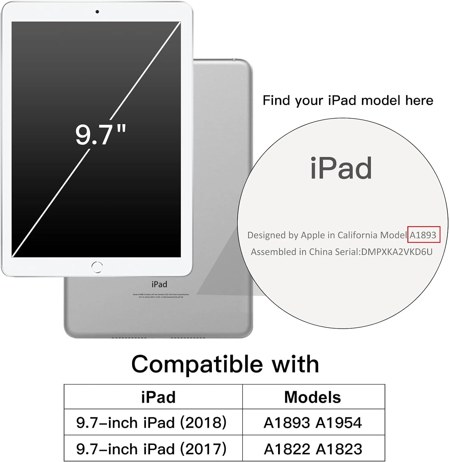 Housse pour iPad 6ème/5ème génération (2018/2017) 9,7 pouces compatible avec Apple Pencil Noir 