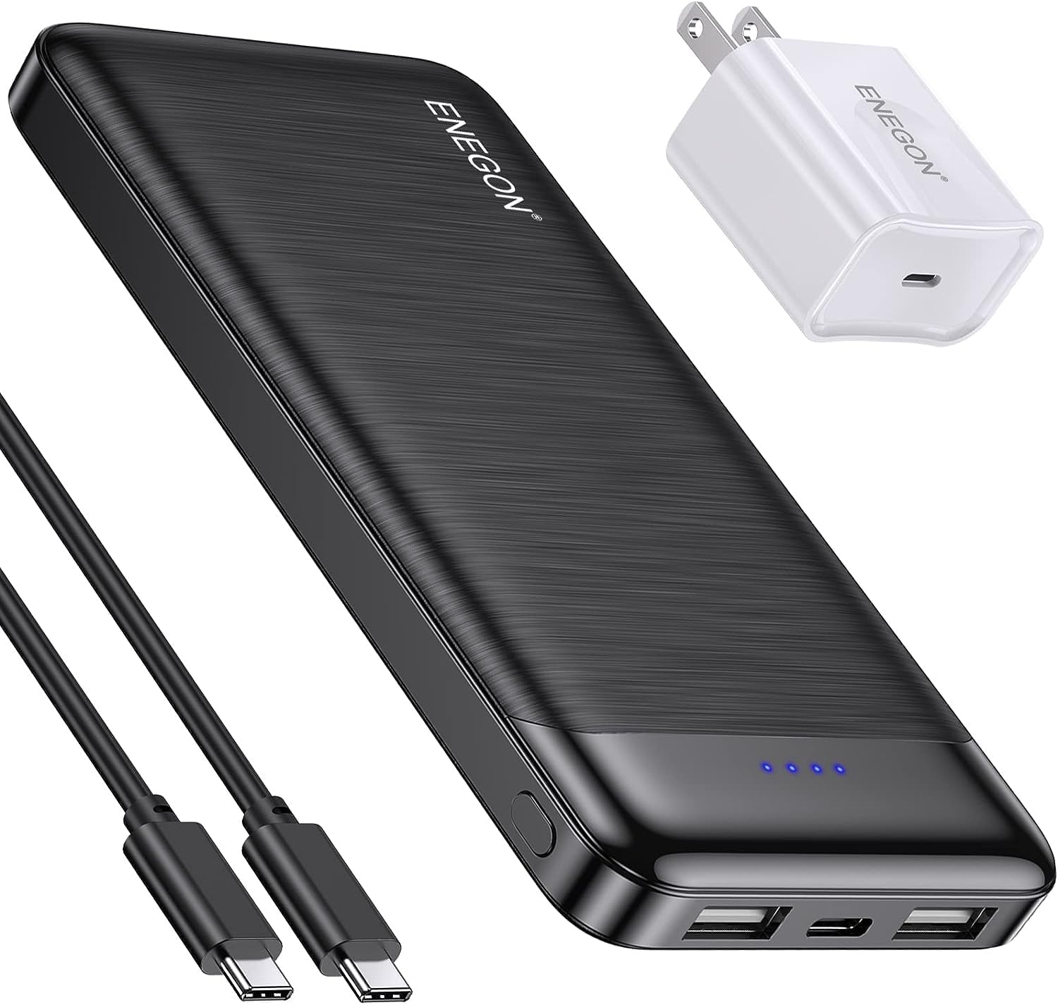 ENEGON Portable Charger Kit: 10000 mAh 5 V/3 A (15 W) Power Bank with 15 W charger and USB-C cable