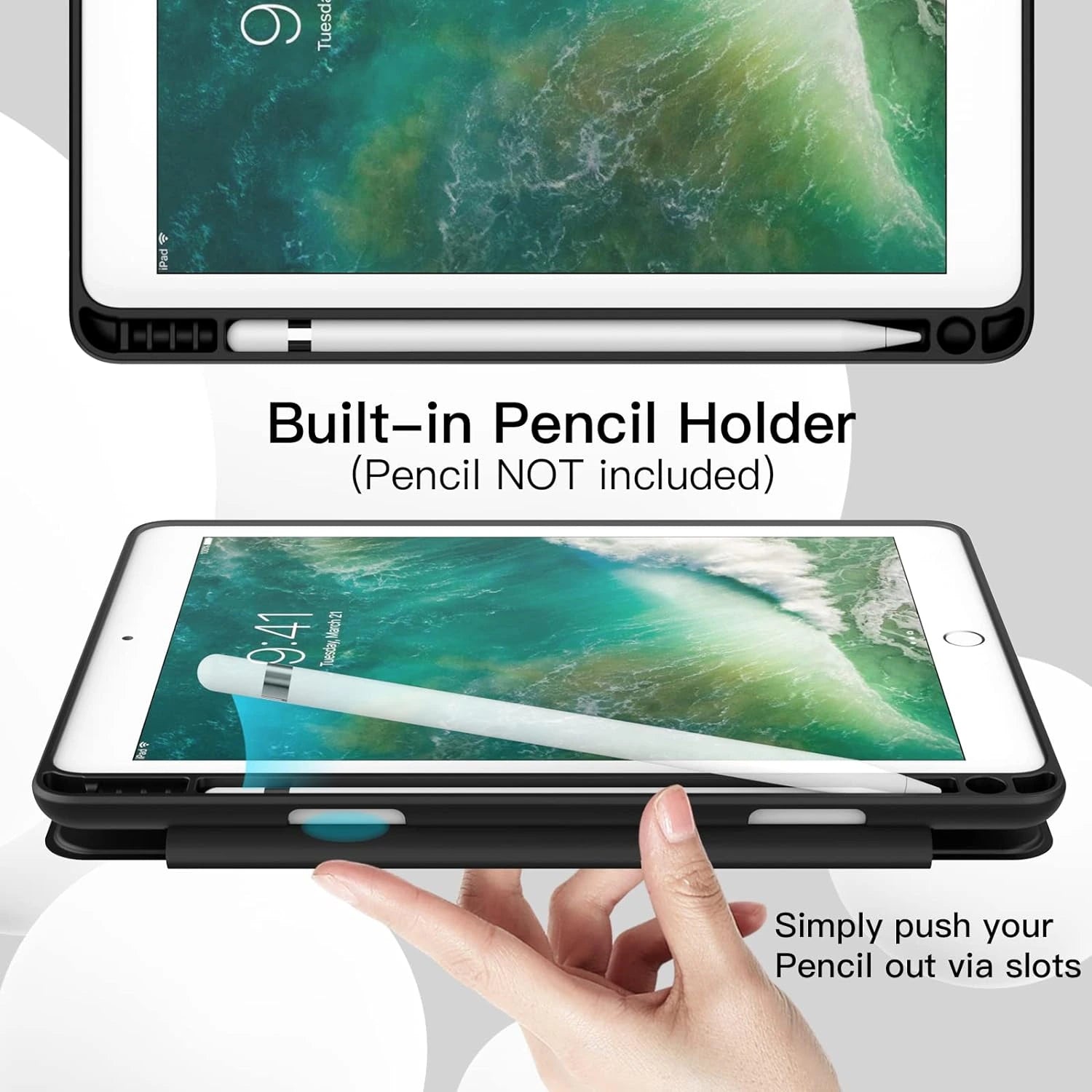 Housse pour iPad 6ème/5ème génération (2018/2017) 9,7 pouces compatible avec Apple Pencil Noir 