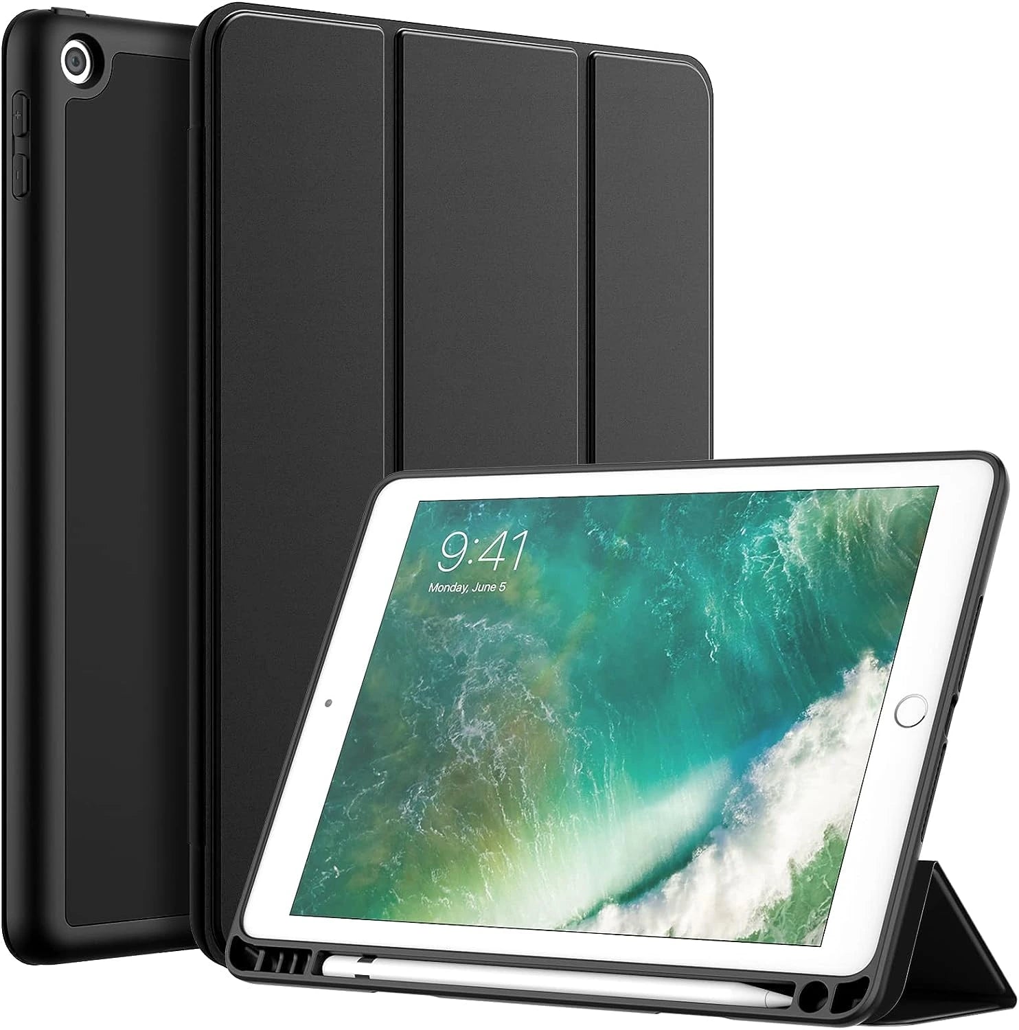 Capa para iPad 6.ª/5.ª geração (2018/2017) 9,7 polegadas compatível com Apple Pencil Preta