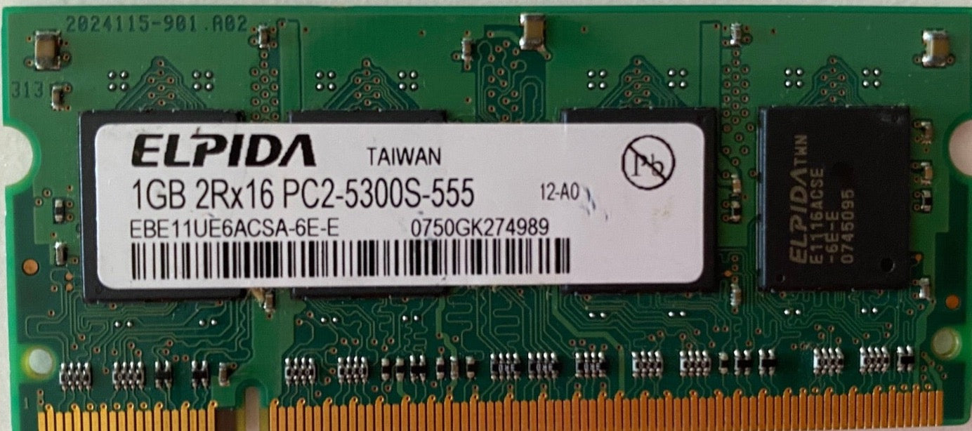 Mémoire RAM 1 Go ELPIDA 2Rx16 PC2-5300S-555 RENOVÉE