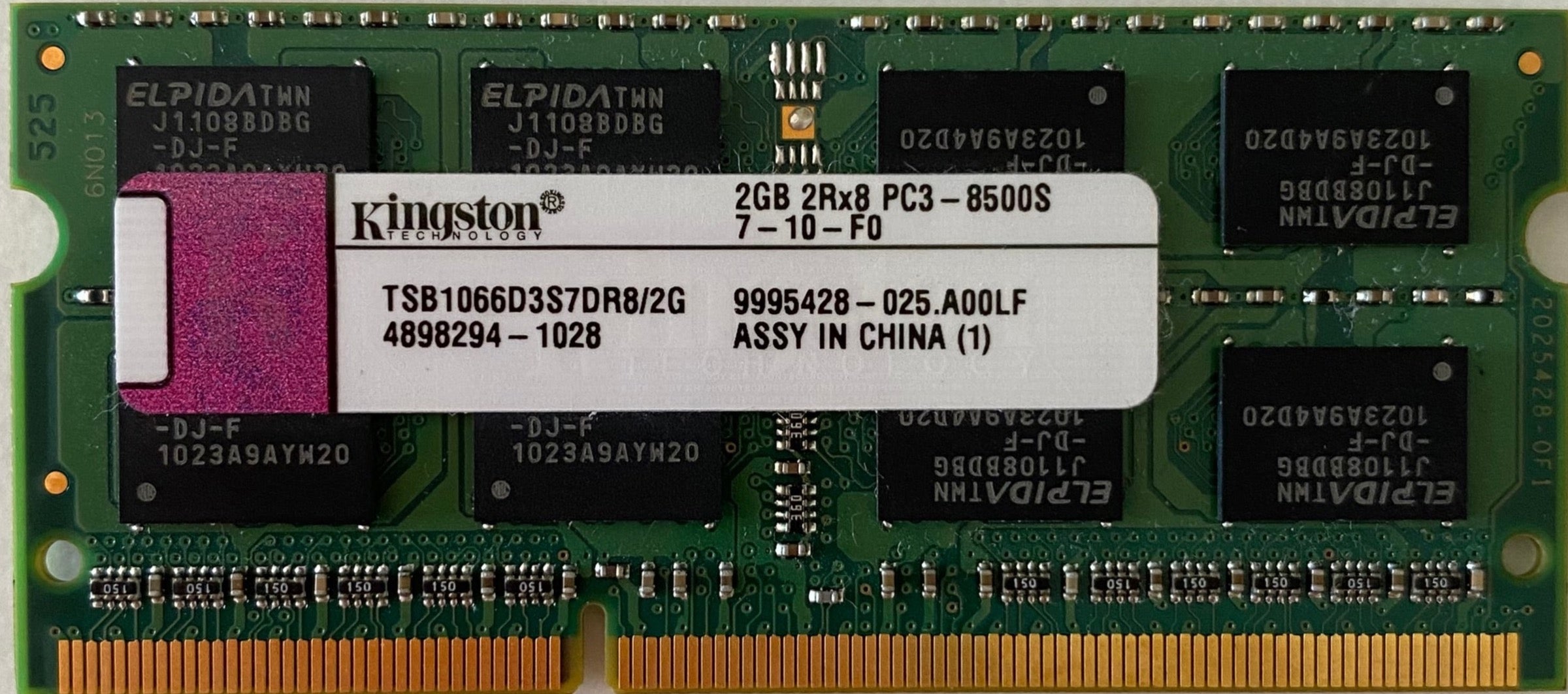 RAM Memory 2GB Kingston 2Rx8 PC3-8500S REFURBISHED