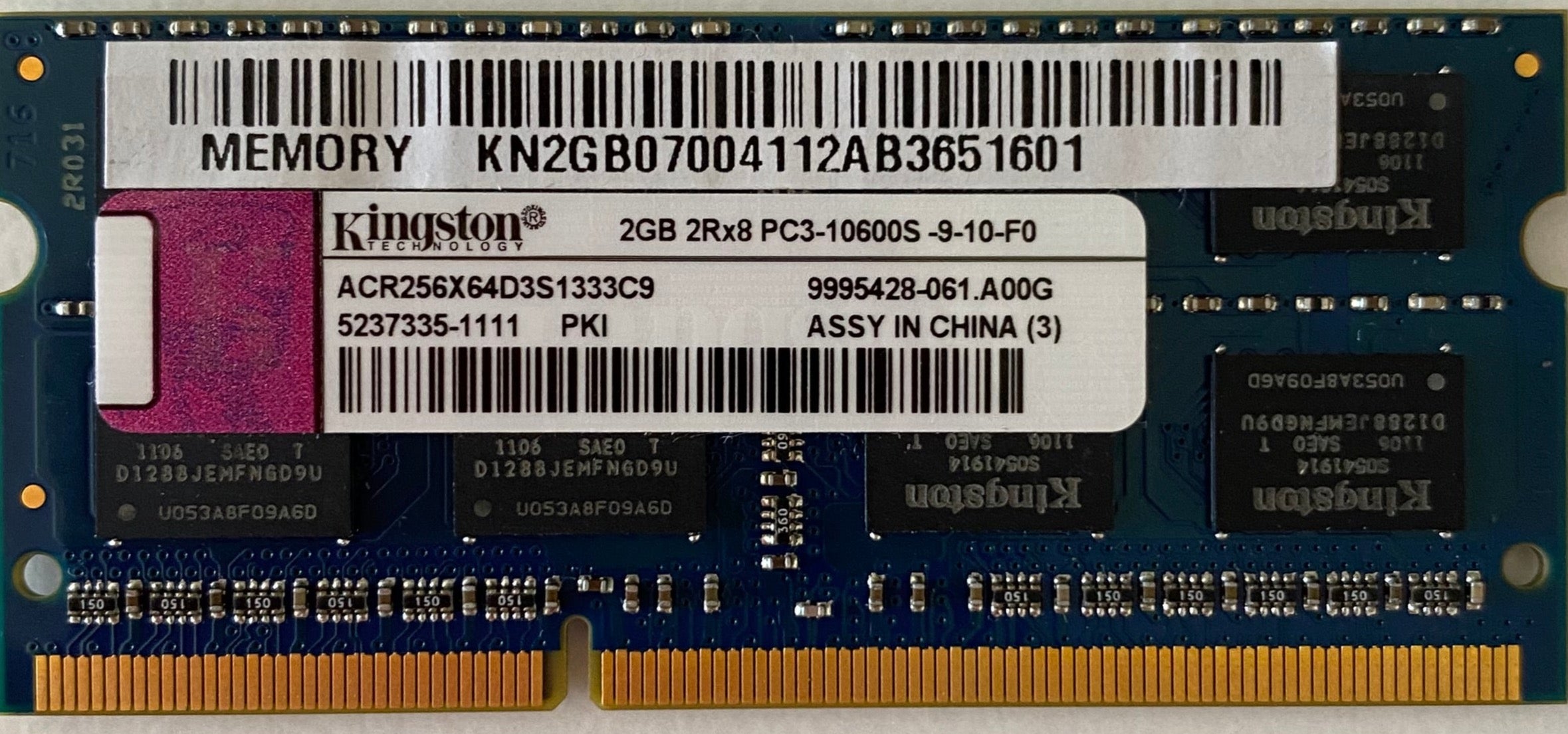 RAM Memory 2GB 2Rx8 PC3-10600S-9-10-F0 REFURBISHED