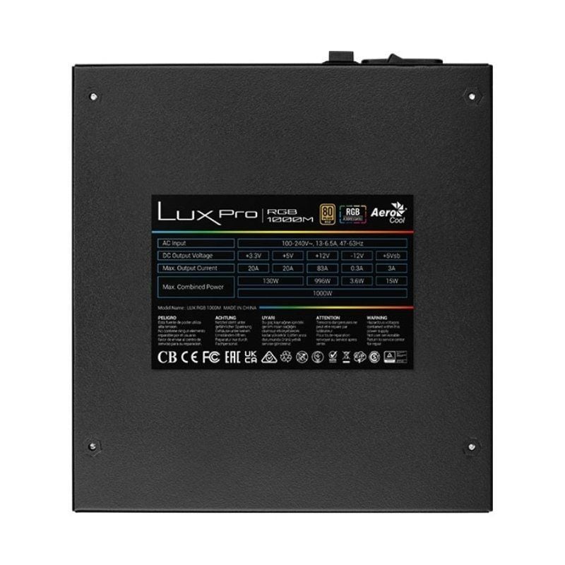 Fonte de Alimentação Aerocool LUXPRO RGB1000M / 1000W / Ventilador de 14cm / 80 Plus Gold