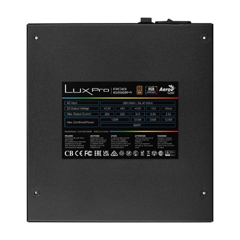 Fonte de Alimentação Aerocool LUXPRO RGB650M / 650W / Ventilador de 14cm / 80 Plus Bronze