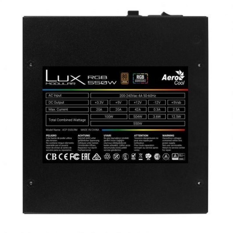 Aerocool LUX RGB 550M / 550W / Ventoinha de 12cm / 80 Plus Bronze