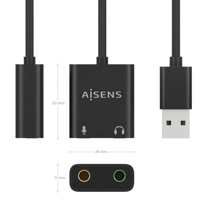 Placa de Som Aisens A106-0769 / USB Macho - 2xjack 3,5 Fêmea