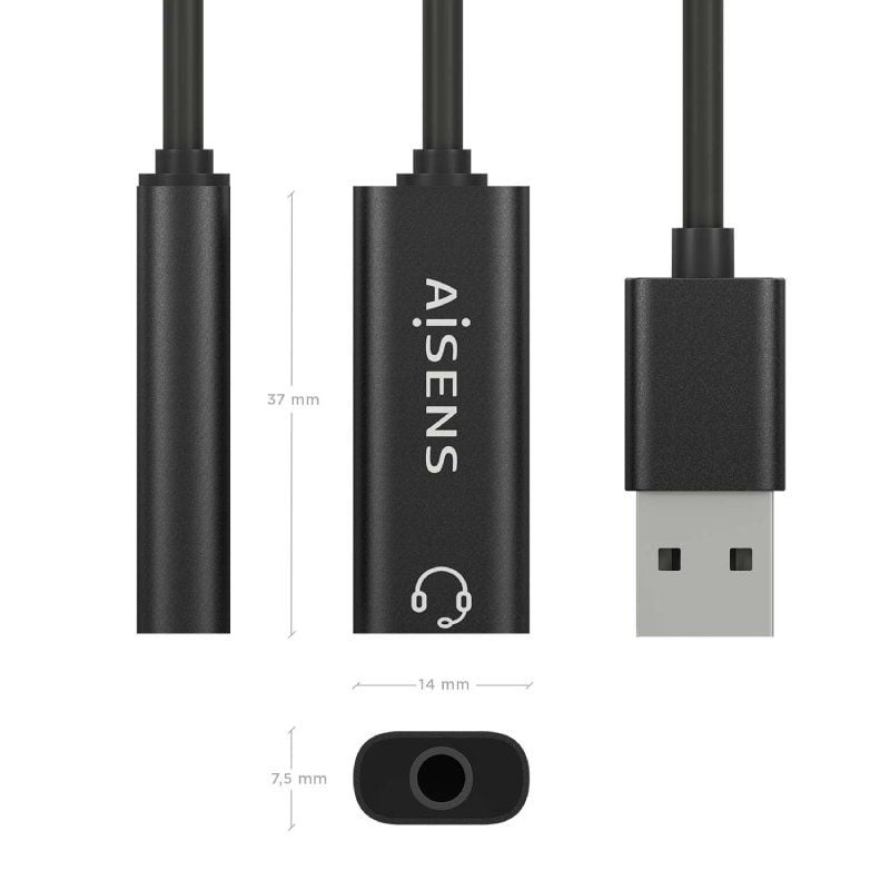 Placa de Som Aisens A106-0770 / USB Macho - Jack 3,5 Fêmea