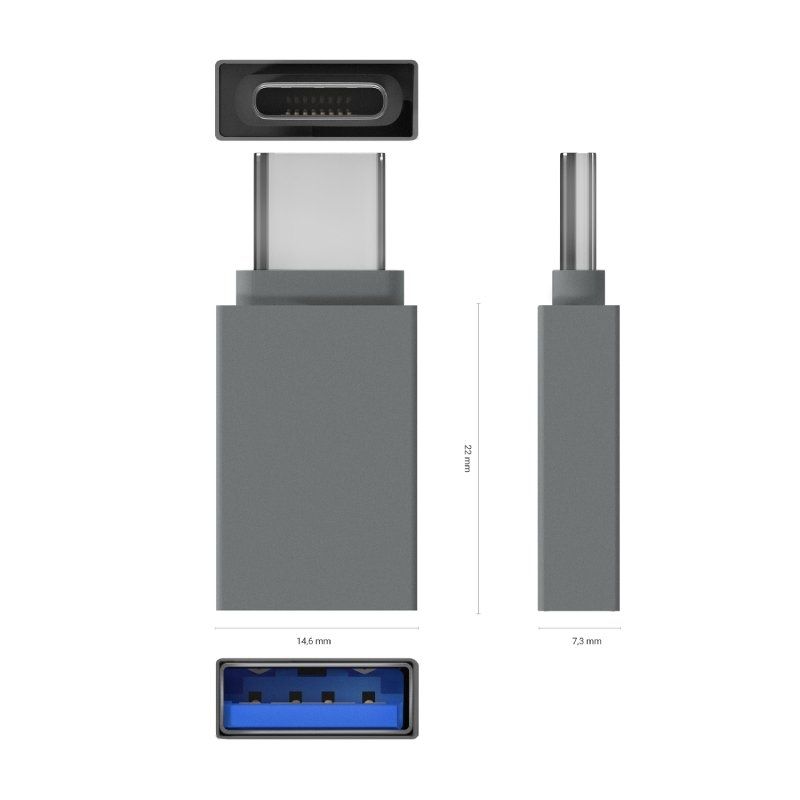 Adaptador USB 3.2 Aisens A108-0718 / Fêmea USB - Macho USB Tipo C / Cinzento