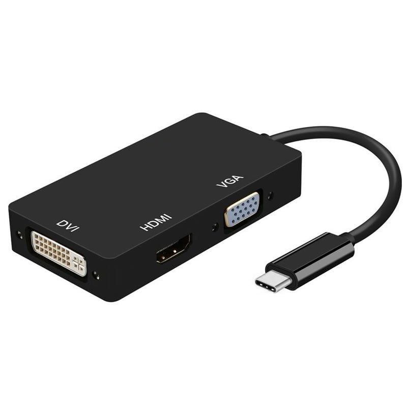 Conversor Aisens A109-0343 / USB Tipo C Macho - DVI Fêmea / VGA Fêmea / HDMI Fêmea / 15cm / Preto