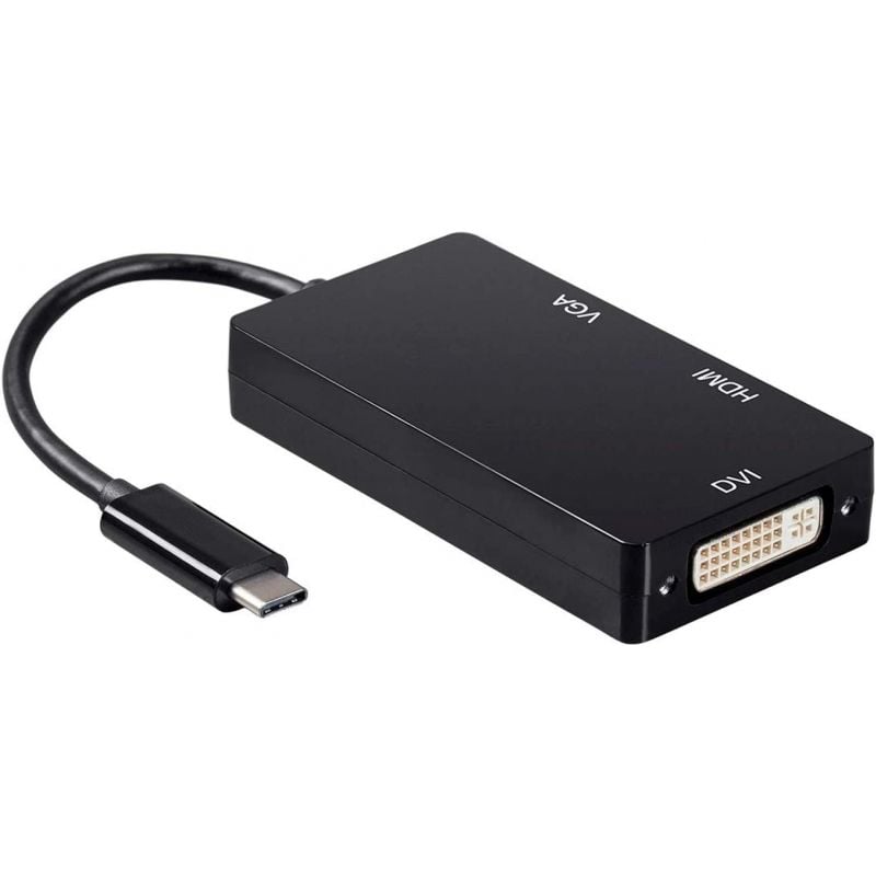 Conversor Aisens A109-0343 / USB Tipo C Macho - DVI Fêmea / VGA Fêmea / HDMI Fêmea / 15cm / Preto
