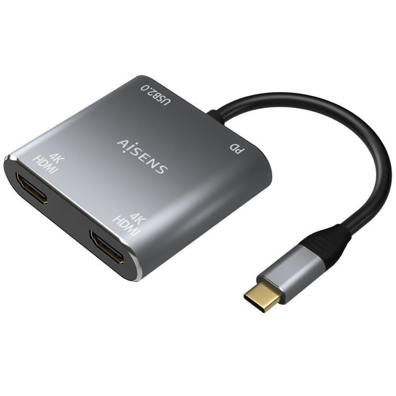 Conversor USB Tipo C Aisens A109-0625 / 2x HDMI 4K SST MST MST Fêmea - USB Tipo C Macho - USB Fêmea…