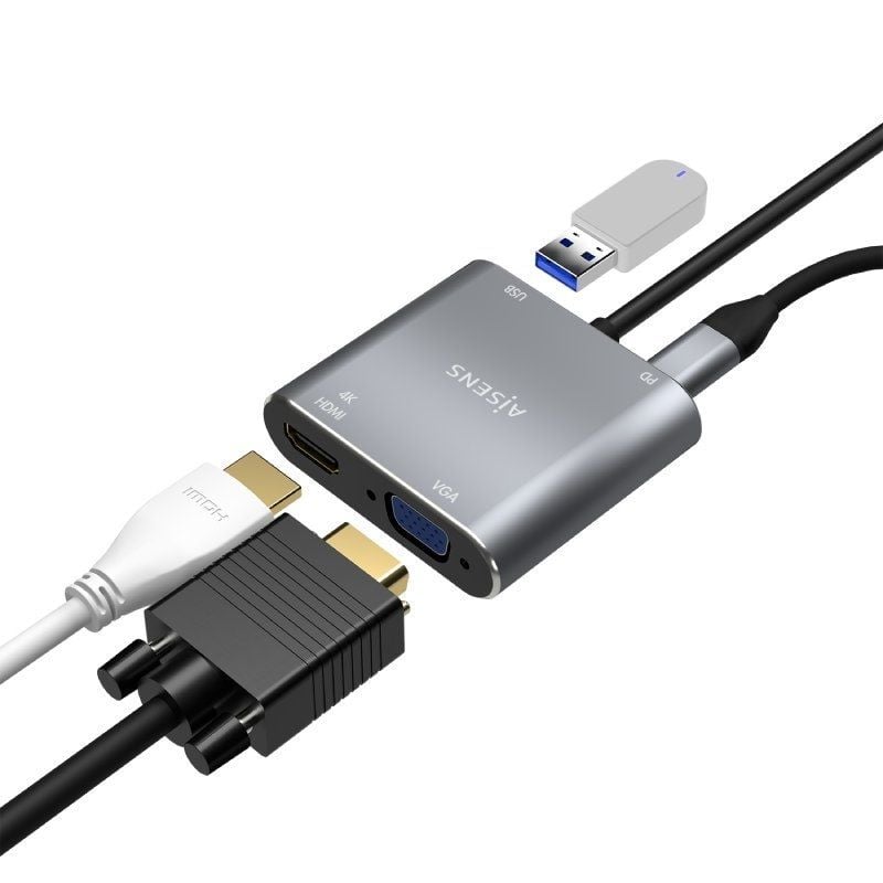 Conversor Aisens A109-0626 / Fêmea HDMI - Fêmea VGA - Macho USB Tipo C - Fêmea USB - Fêmea USB Tipo…