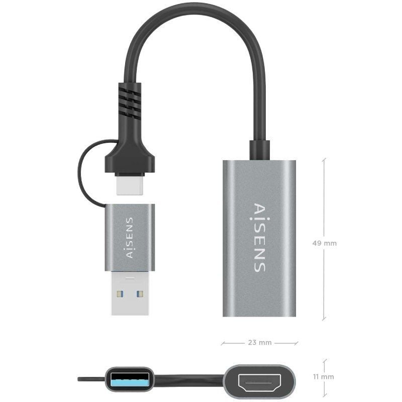 Aisens A109-0913 Conversor HDMI / USB + USB Type-c 3.1 Macho - HDMI Macho / 15cm / Cinzento