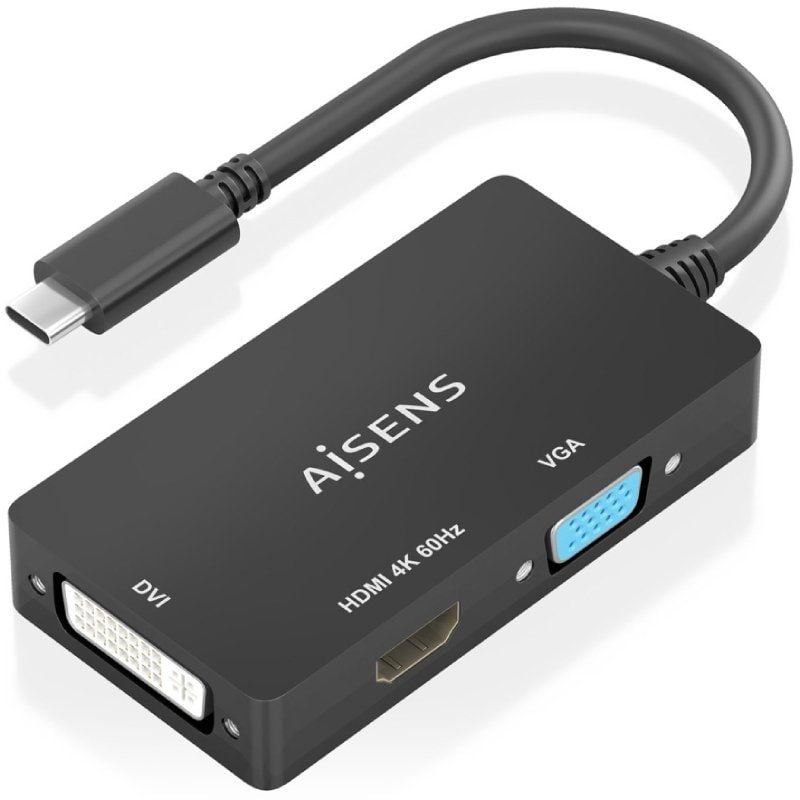 Aisens A109-0954 Conversor HDMI A109-0954 / USB Tipo C Macho - DVI / HDMI / VGA Fêmea / 15cm / Preto