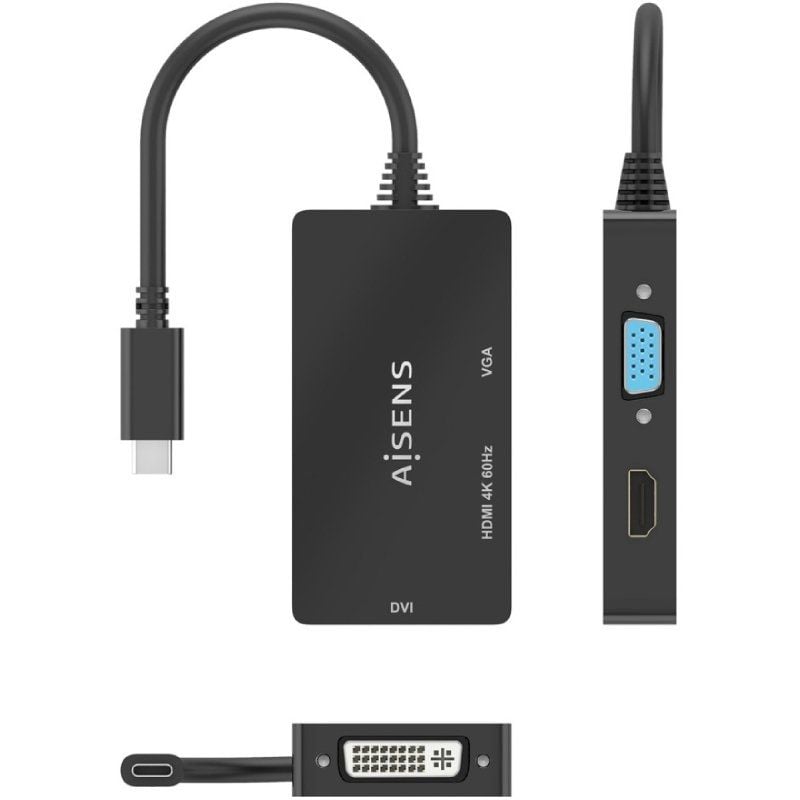 Aisens A109-0954 Conversor HDMI A109-0954 / USB Tipo C Macho - DVI / HDMI / VGA Fêmea / 15cm / Preto