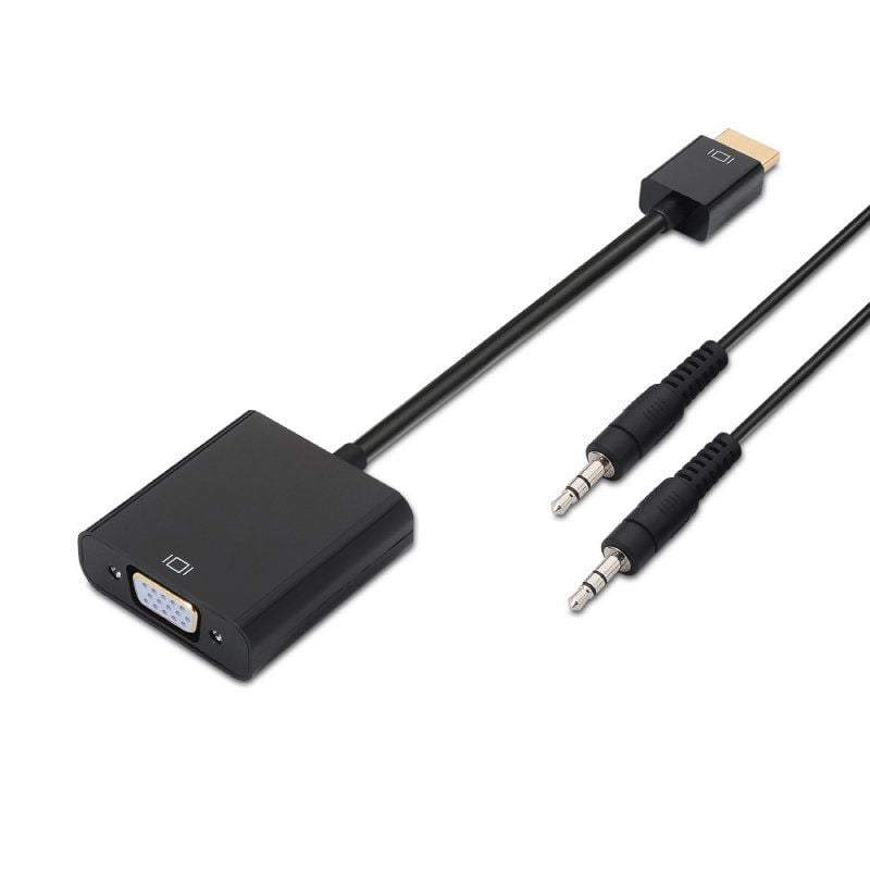 Conversor Aisens A122-0126 / HDMI Macho - VGA Fêmea / Jack 3.5 Fêmea / 10cm / Preto