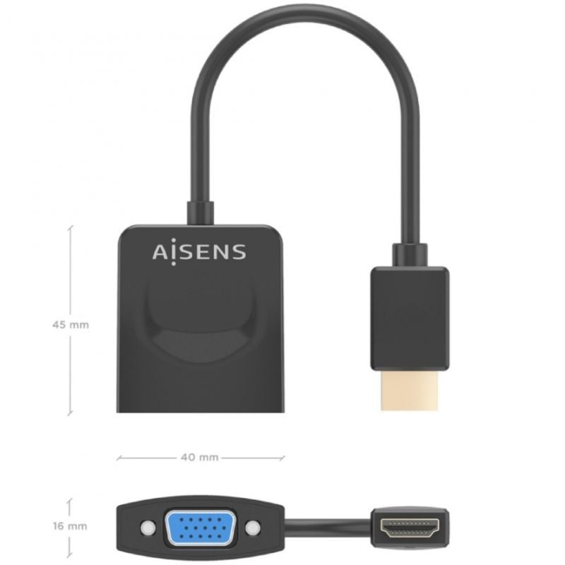 Aisens A122-0947 Conversor / HDMI Macho - SVGA Fêmea / 15cm / Preto