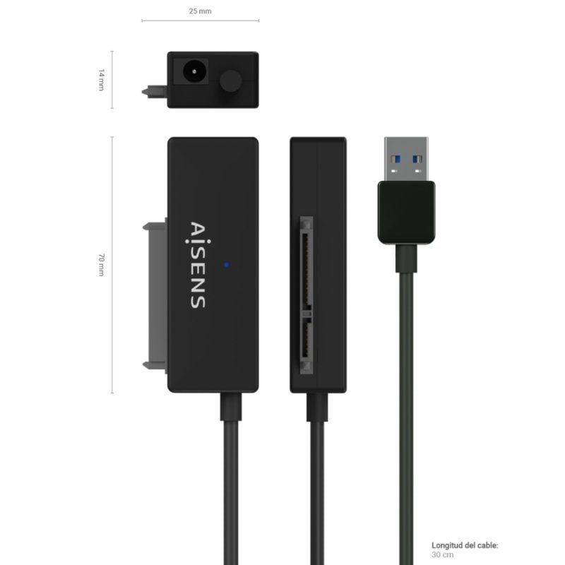 Adaptador de Unidade de Disco Rígido Aisens Ase-35a01b 2,5" / 3,5" / USB 3.0 - SATA / com Fonte de…