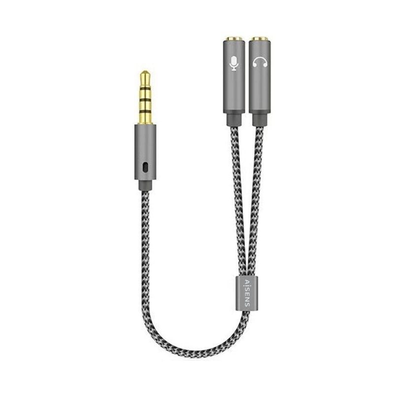Cabo Estéreo A128-0415 da Aisens / Jack 3,5 Macho - 2x Jack 3,5 Fêmea / 25cm / Cinzento