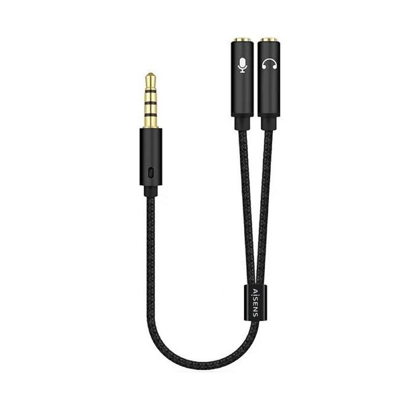 Cabo Estéreo Aisens A128-0416 / Jack 3,5 Macho - 2x Jack 3,5 Fêmea / 25cm / Preto