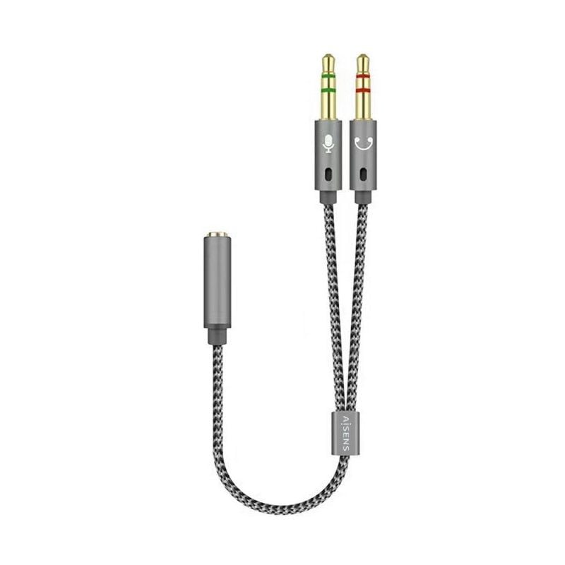 Cabo Estéreo Aisens A128-0417 / Jack 3,5 Fêmea - 2x Jack 3,5 Macho / 25cm / Cinzento