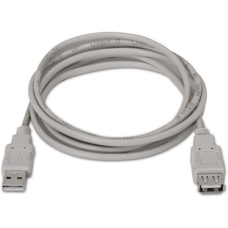 Cabo de Extensão USB 2.0 Aisens A101-0013 / USB Macho - USB Fêmea / Até 2,5w / 60mbps / 1,8m / Bege