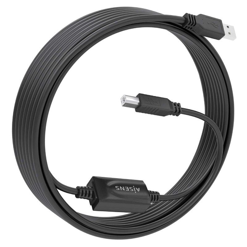 Cabo de Extensão USB 2.0 com Amplificador Aisens A101-0881 / USB Macho - USB Tipo B Macho / 10m / P…