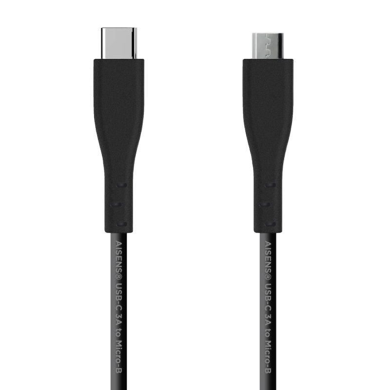 Cabo USB 2.0 Aisens A107-0349 / Cabo USB Tipo C - Cabo Microusb / Até 15W / 60mbps / 1m / Preto