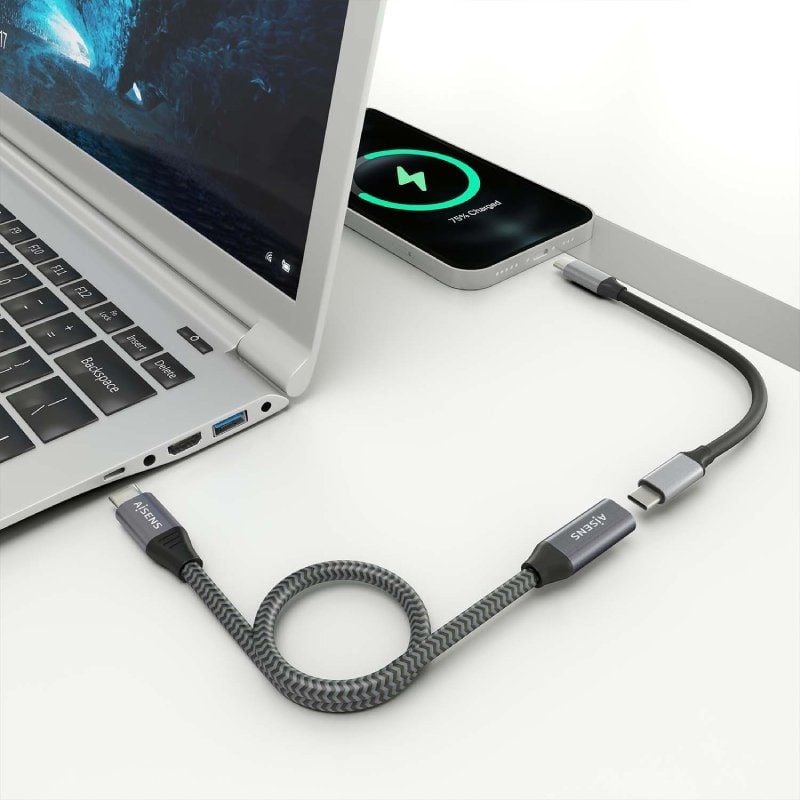 Cabo de Extensão USB 3.2 Aisens A107-0761 / Macho USB Tipo C - Fêmea USB Tipo C / Até 100W / 20gbps…