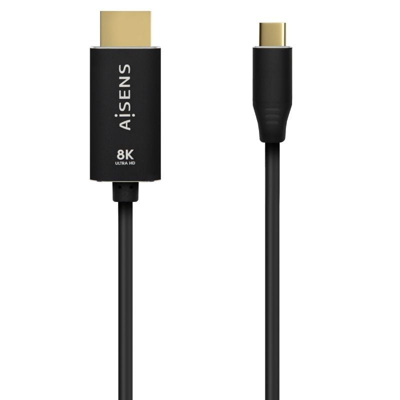 Cabo Conversor Aisens A109-0711 / USB Tipo C Macho - HDMI 8K Macho / Até 27W / 6000mbps / 1m / Preto