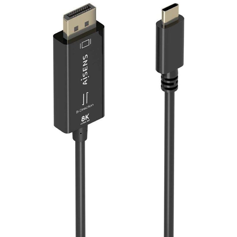Cabo Conversor Aisens A109-0879 / USB Tipo C Macho - Displayport Macho / 1,8 M / Preto