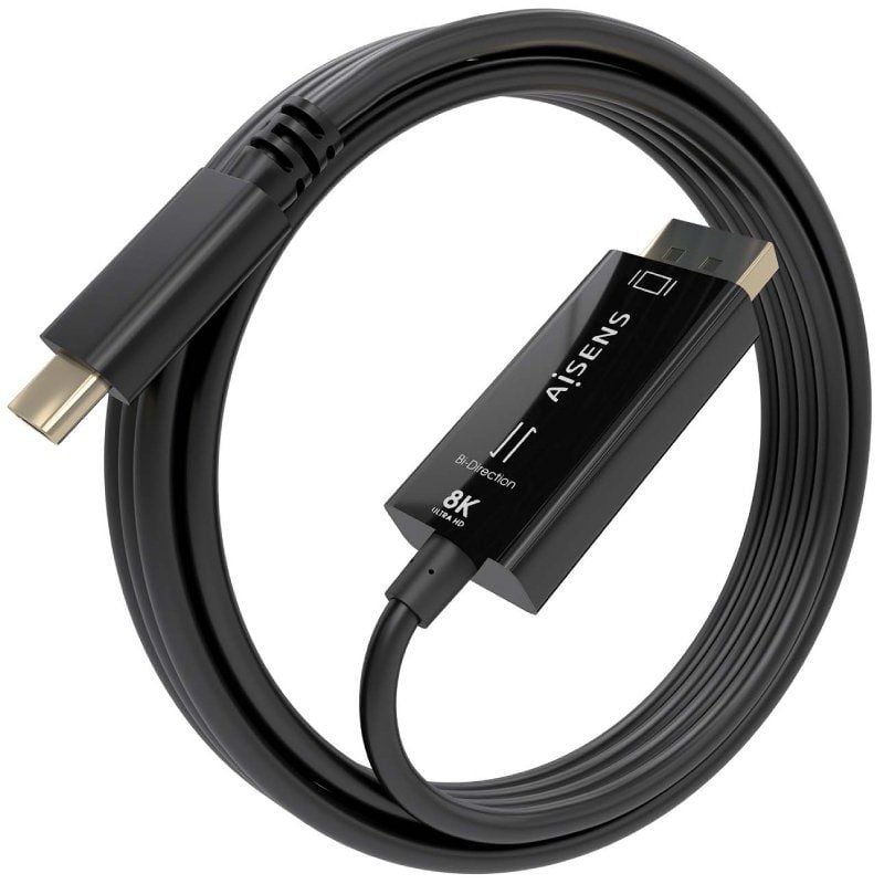 Cabo Conversor Aisens A109-0879 / USB Tipo C Macho - Displayport Macho / 1,8 M / Preto