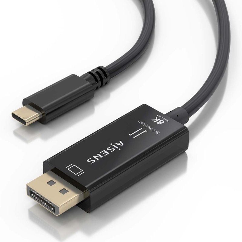 Cabo Conversor Aisens A109-0879 / USB Tipo C Macho - Displayport Macho / 1,8 M / Preto