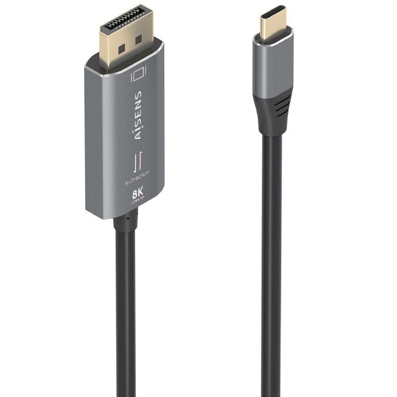 Cabo Conversor Aisens A109-0880 / USB Tipo C Macho - Displayport Macho / 1,8 M / Preto