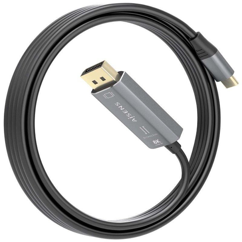 Cabo Conversor Aisens A109-0880 / USB Tipo C Macho - Displayport Macho / 1,8 M / Preto
