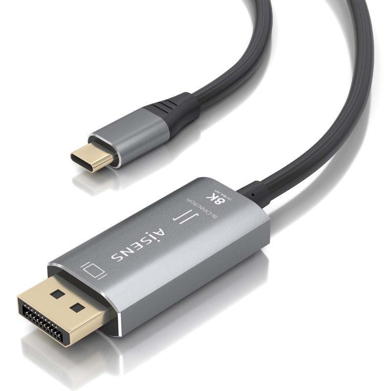 Cabo Conversor Aisens A109-0880 / USB Tipo C Macho - Displayport Macho / 1,8 M / Preto