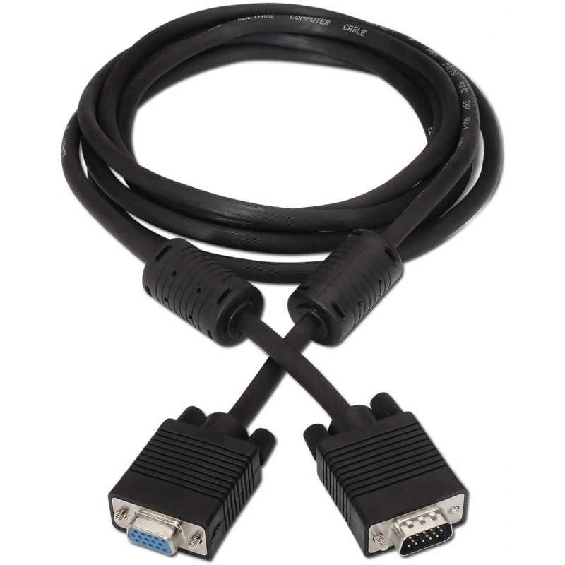 Cabo de Extensão SVGA Aisens A113-0078 / VGA Macho - VGA Fêmea / Até 3W / 10mbps / 1,8m / Preto
