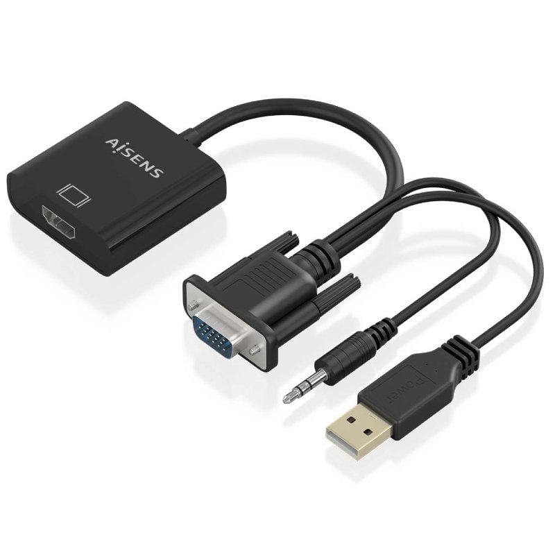 Cabo Conversor Aisens A115-0872 SVGA Macho - USB Macho / Jack Macho - HDMI Fêmea / 20cm / Preto