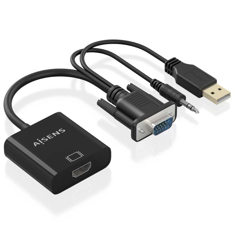 Cabo Conversor Aisens A115-0872 SVGA Macho - USB Macho / Jack Macho - HDMI Fêmea / 20cm / Preto