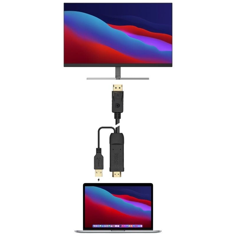Cabo Conversor Aisens A122-0641 / HDMI Macho - Displayport Macho + USB Macho / Até 10W / 2250mbps /…