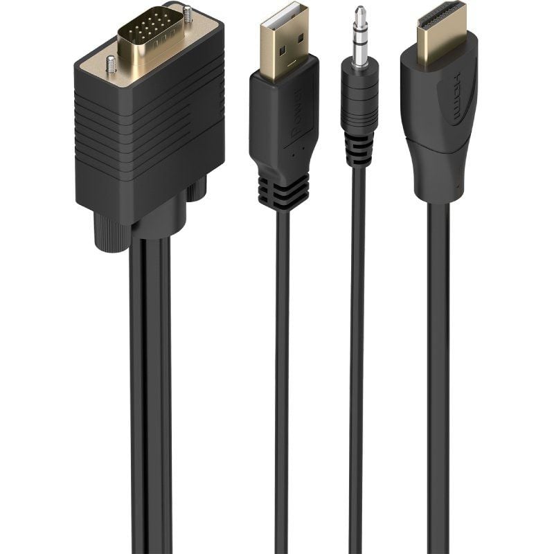 Cabo Conversor Aisens A122-1013 SVGA Macho - USB Macho - Jack Macho / HDMI Macho / 1m / Preto